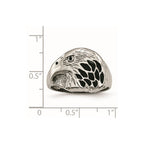 Chisel Stainless Steel Polished and Textured Black Enameled Eagle Ring