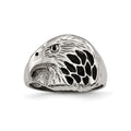 Chisel Stainless Steel Polished and Textured Black Enameled Eagle Ring