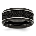Stainless Steel Polished Black IP-plated w/Rubber Inlay 10mm Band