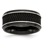Stainless Steel Polished Black IP-plated w/Rubber Inlay 10mm Band