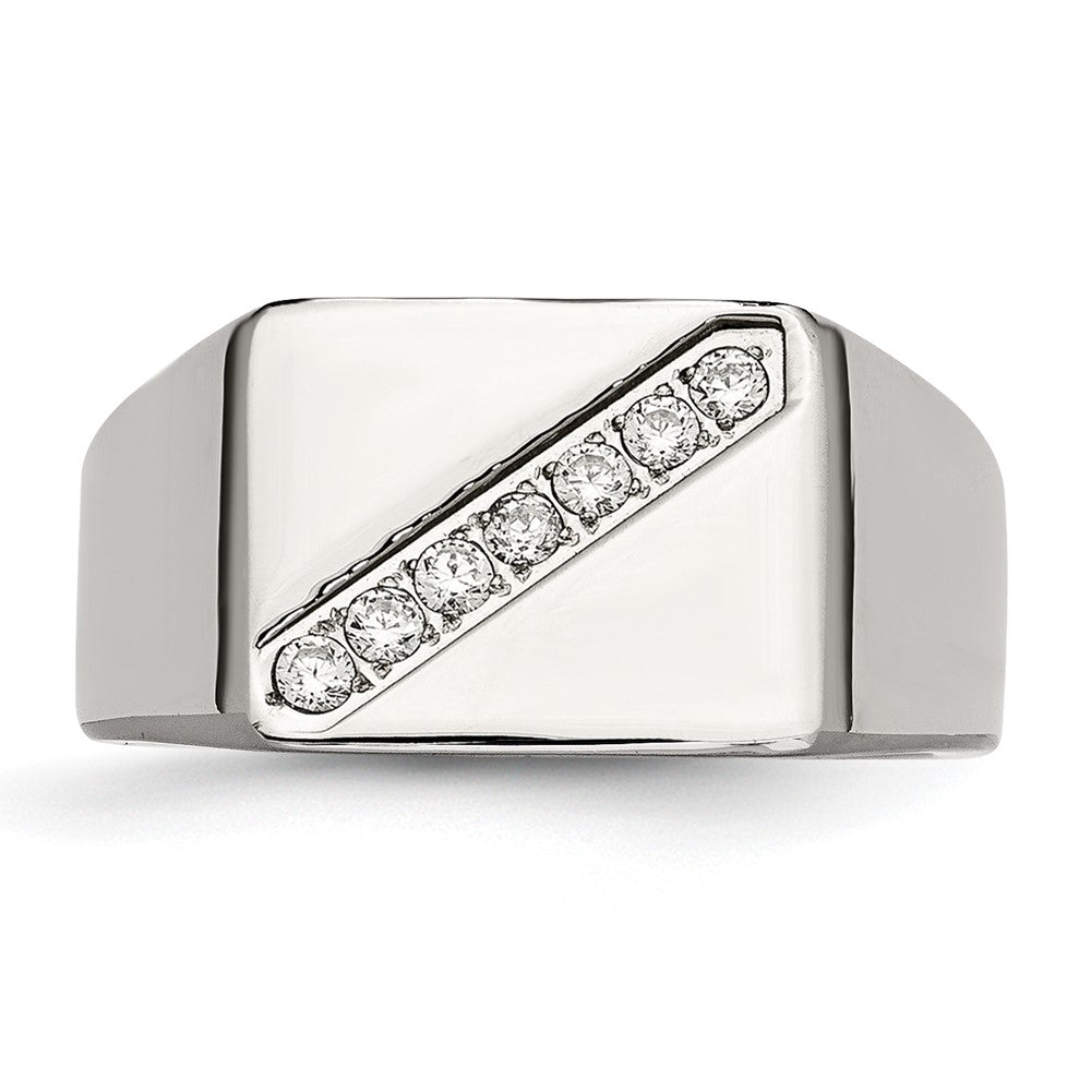 Stainless Steel Polished w/CZ Signet Ring