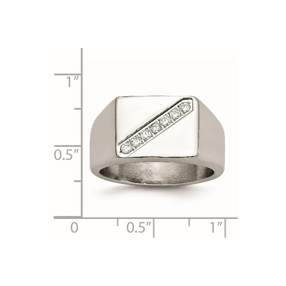 Stainless Steel Polished w/CZ Signet Ring
