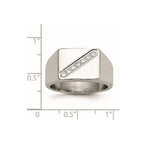 Stainless Steel Polished w/CZ Signet Ring