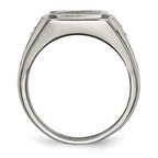 Chisel Stainless Steel Brushed and Polished with Black Enamel CZ Ring