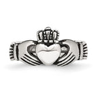 Chisel Stainless Steel Antiqued Love, Loyalty, Friendship Claddagh Hinged Ring