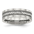 Stainless Steel w/Sterling Silver Inlay Polished/Brushed Edge 7mm Band