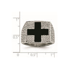 Stainless Steel Textured Black Enameled Cross Ring