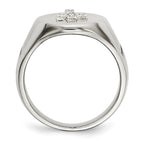 Chisel Stainless Steel Polished with Sterling Silver Cross and CZ Signet Ring