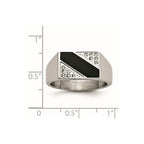 Chisel Stainless Steel Polished Black Enameled CZ Signet Ring