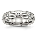 Stainless Steel Polished w/CZ 6mm Grooved Band