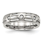 Stainless Steel Polished w/CZ 6mm Grooved Band