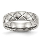 Stainless Steel Polished and Diamond Cut Criss Cross Design 6mm Band