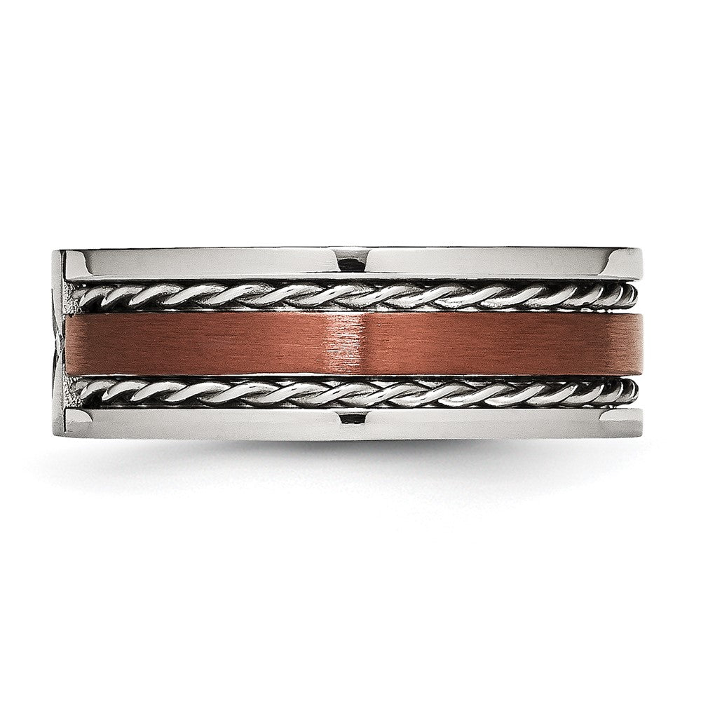 Chisel Stainless Steel Brushed and Polished Brown IP-plated .02 Carat Diamond 8mm Band