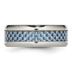 Chisel Stainless Steel Polished with Light Blue Carbon Fiber Inlay 8mm Band