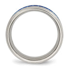 Chisel Stainless Steel Polished with Blue Carbon Fiber Inlay 8mm Beveled Edge Band