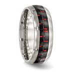 Chisel Stainless Steel Polished with Black and Red Carbon Fiber Inlay 8mm Band