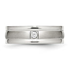 Chisel Stainless Steel Polished with Brushed Center CZ 7mm Grooved Band