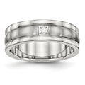 Chisel Stainless Steel Polished with Brushed Center CZ 7mm Grooved Band