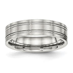 Chisel Stainless Steel Brushed and Polished 6mm Ridged Flat Band