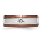 Chisel Stainless Steel Brushed/Polished Brown IP-plated Edge 1/20 carat Diamond 8mm Band