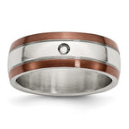 Chisel Stainless Steel Brushed/Polished Brown IP-plated Edge 1/20 carat Diamond 8mm Band