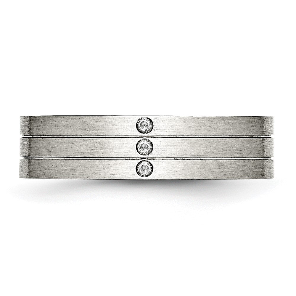 Stainless Steel Brushed w/CZ 6mm Grooved Band