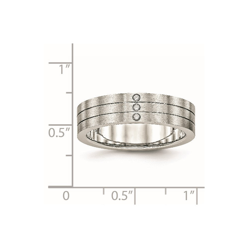 Stainless Steel Brushed w/CZ 6mm Grooved Band