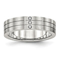 Stainless Steel Brushed w/CZ 6mm Grooved Band