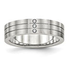 Stainless Steel Brushed w/CZ 6mm Grooved Band