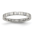 Chisel Stainless Steel Polished 3 Stone CZ 2.5mm Flat Band