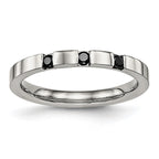 Chisel Stainless Steel Polished 3 Stone Black CZ 2.5mm Flat Band