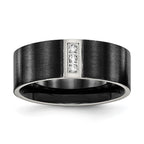 Chisel Stainless Steel Brushed Black IP-plated with CZ 8mm Flat