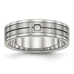 Chisel Stainless Steel Polished with Brushed Center CZ 6mm Grooved Band