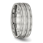 Stainless Steel Polished and Hammered 8mm Grooved Band
