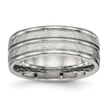 Stainless Steel Polished and Hammered 8mm Grooved Band