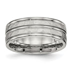 Stainless Steel Polished and Hammered 8mm Grooved Band