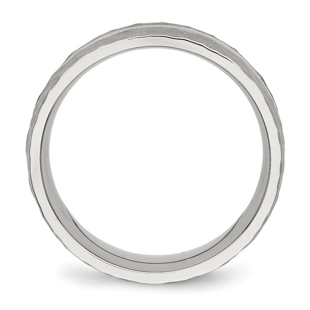 Stainless Steel Polished and Hammered 7.5mm Grooved Band