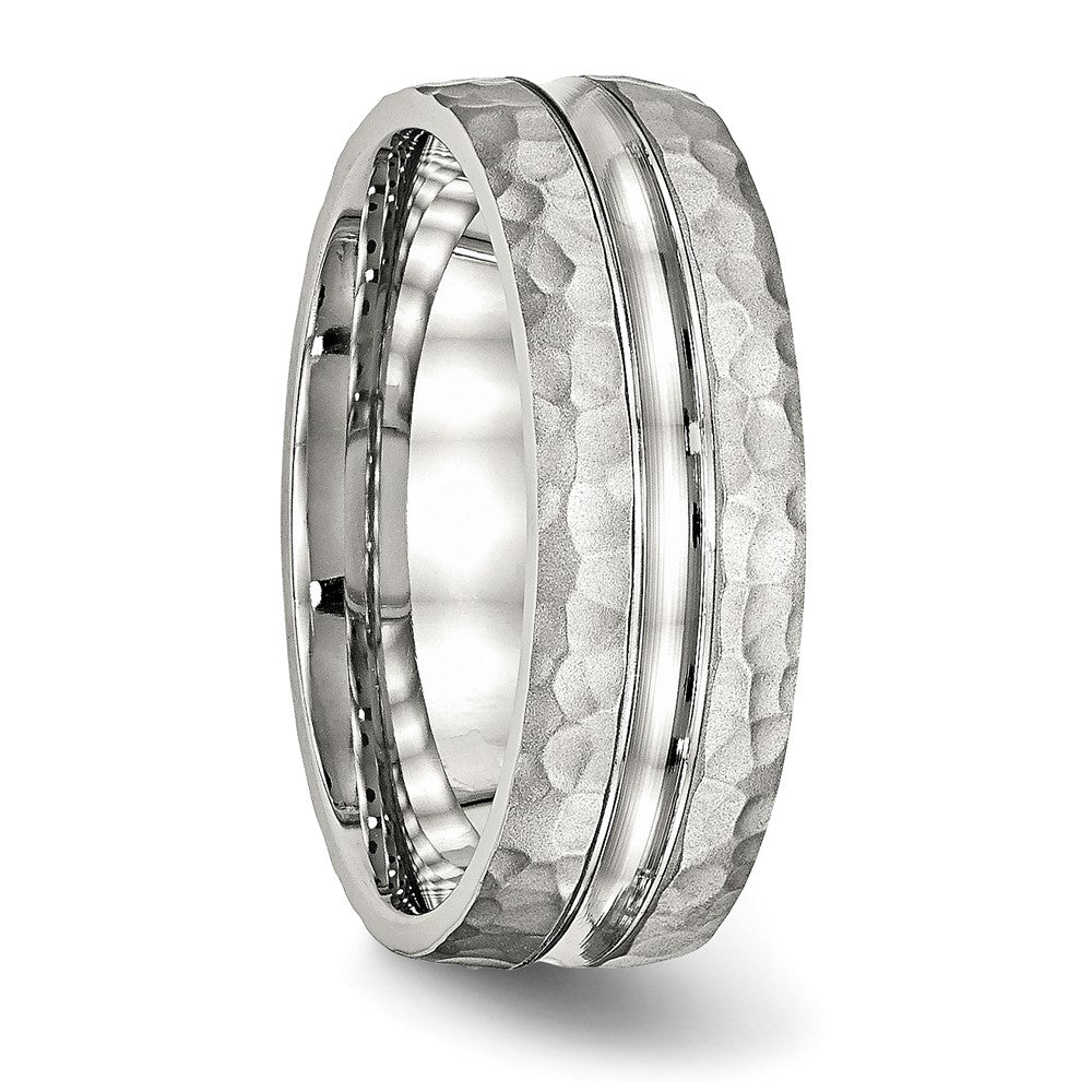 Stainless Steel Polished and Hammered 7.5mm Grooved Band