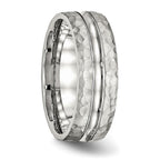 Stainless Steel Polished and Hammered 7.5mm Grooved Band