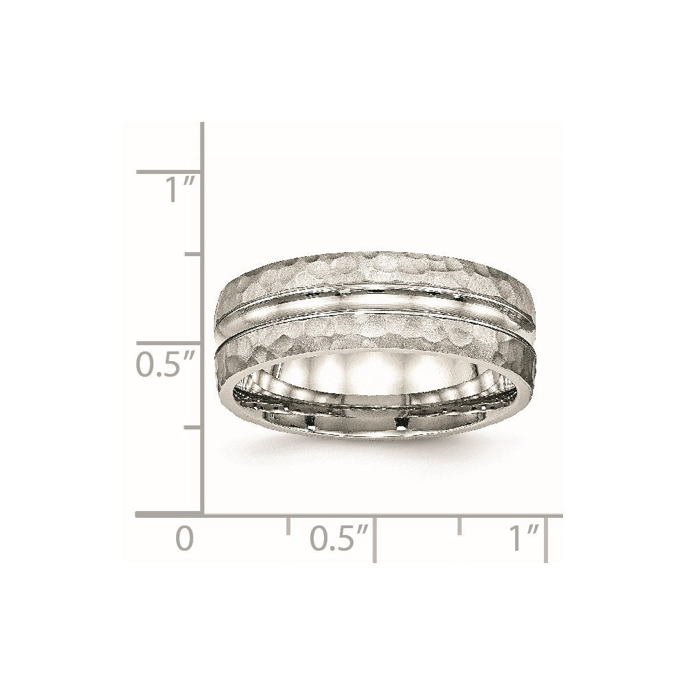 Stainless Steel Polished and Hammered 7.5mm Grooved Band