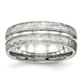 Stainless Steel Polished and Hammered 7.5mm Grooved Band