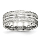 Stainless Steel Polished and Hammered 7.5mm Grooved Band