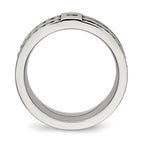 Stainless Steel Antiqued and Brushed w/CZ Twisted 9mm Flat Band