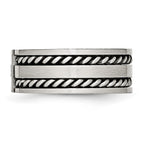 Stainless Steel Antiqued and Brushed w/CZ Twisted 9mm Flat Band