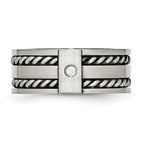 Stainless Steel Antiqued and Brushed w/CZ Twisted 9mm Flat Band