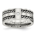 Stainless Steel Antiqued and Brushed w/CZ Twisted 9mm Flat Band