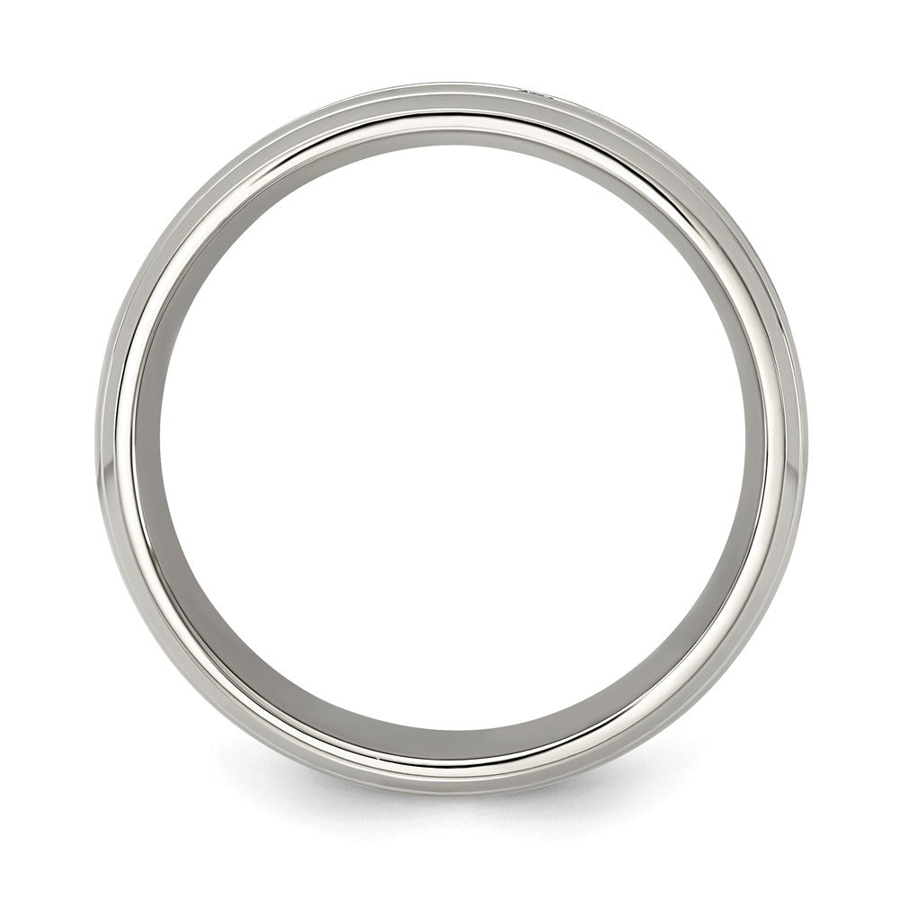Chisel Stainless Steel Polished and Grooved with CZ 8mm Half Round Band