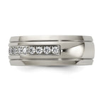 Chisel Stainless Steel Polished and Grooved with CZ 8mm Half Round Band