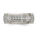 Chisel Stainless Steel Polished and Grooved with CZ 8mm Half Round Band