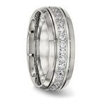 Chisel Stainless Steel Polished and Grooved with CZ 8mm Half Round Band